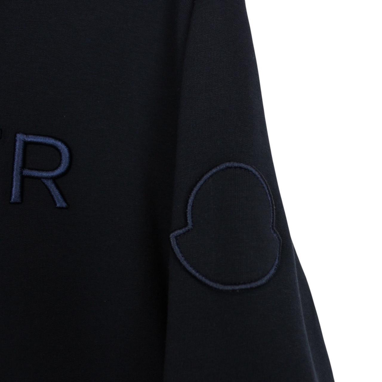 Moncler Navy Blue Pullover Embroidered Logo Hoodie Jumper