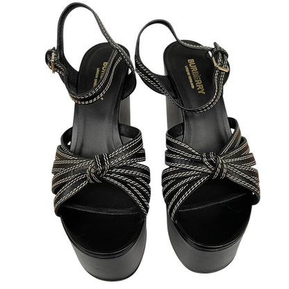 Burberry Black Leather Wedge Platform High Heels