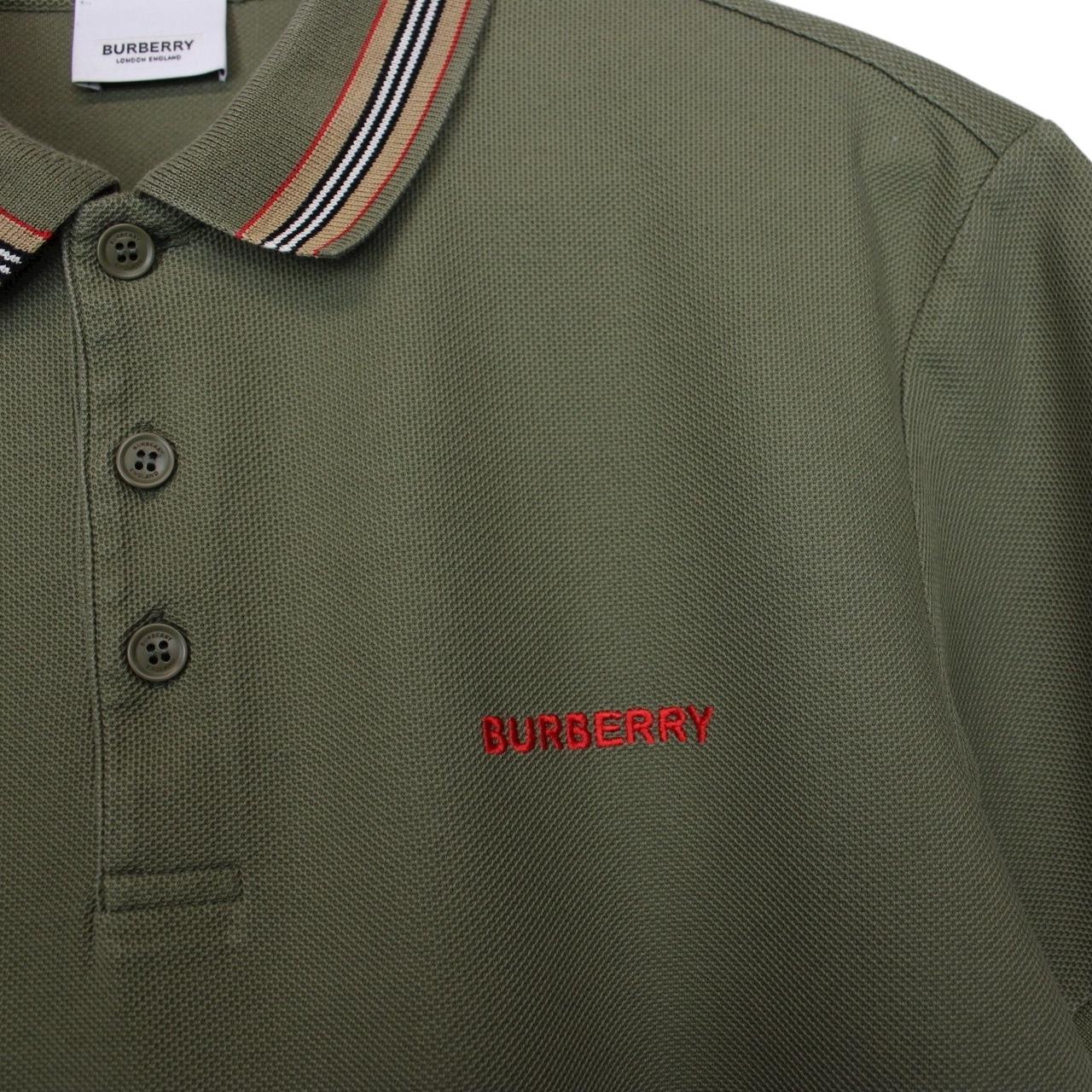 Burberry Green Short Sleeve Logo Stripe Cotton Polo Shirt