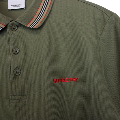 Burberry Green Short Sleeve Logo Stripe Cotton Polo Shirt