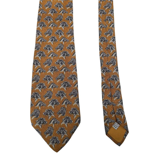 Vintage Christian Dior Yellow Horse Pattern Silk Tie