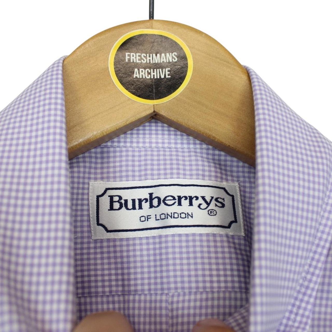 Vintage 90s Burberry Purple and White Gingham Check Long Sleeve Cotton Shirt