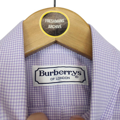Vintage 90s Burberry Purple and White Gingham Check Long Sleeve Cotton Shirt