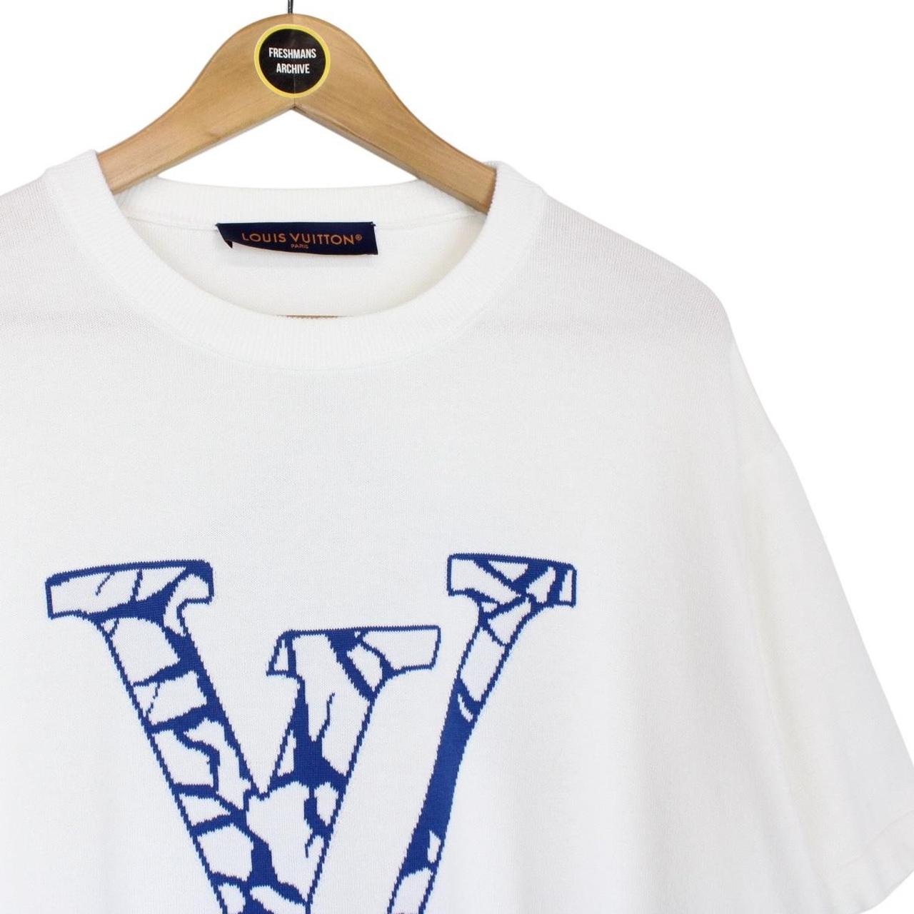 Louis Vuitton LV White and Blue Ice Cotton Knit Short Sleeve T-Shirt