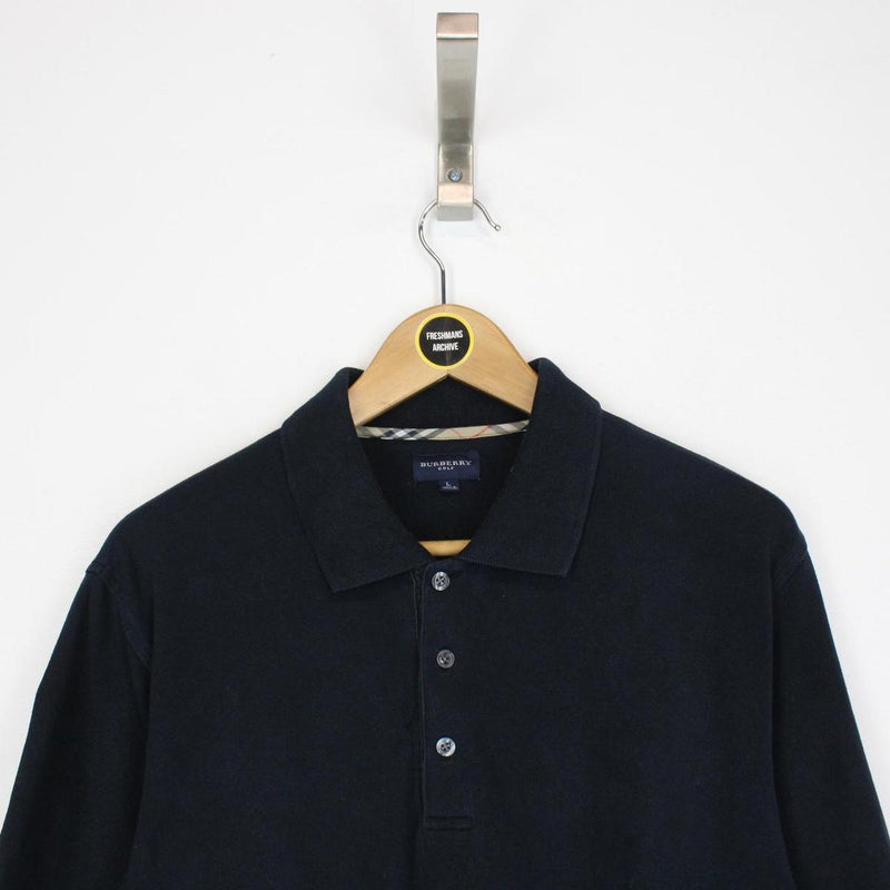 Burberry Golf Navy Blue Short Sleeve Cotton Polo Shirt