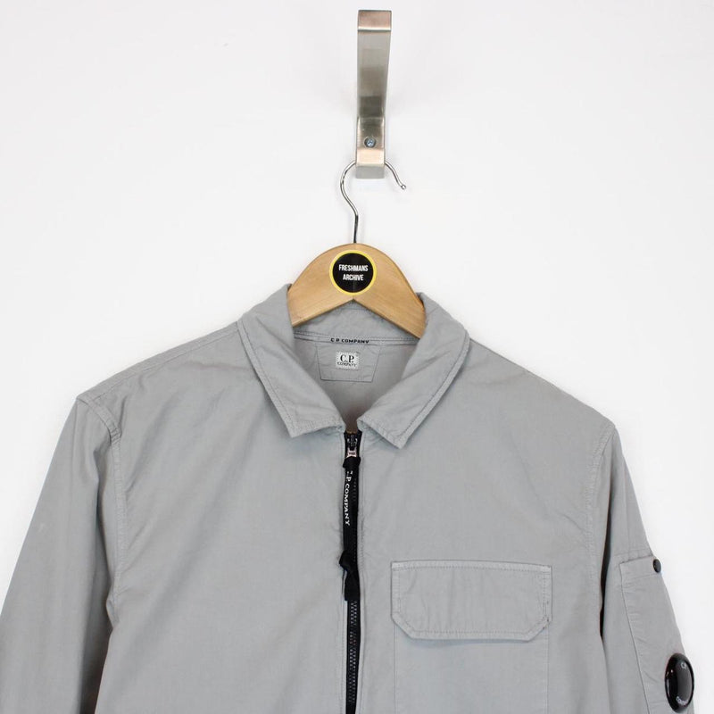 CP Company Grey Full Zip Cotton Lens Overshirt
