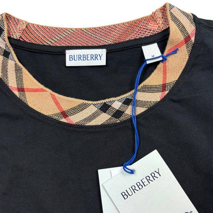 Burberry black pocket t-shirt with Nova Check collar and logo detail.