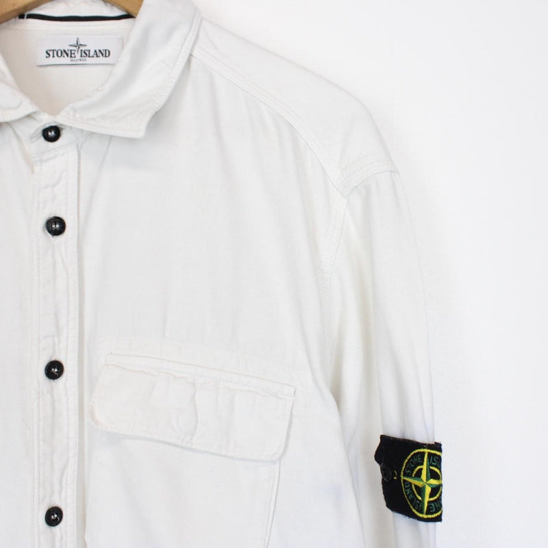 Stone Island White Button Up Cotton Overshirt Jacket