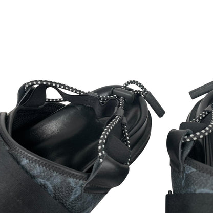 Louis Vuitton LV Monogram Navy Blue and Black Leather Honolulu Mule Sandals