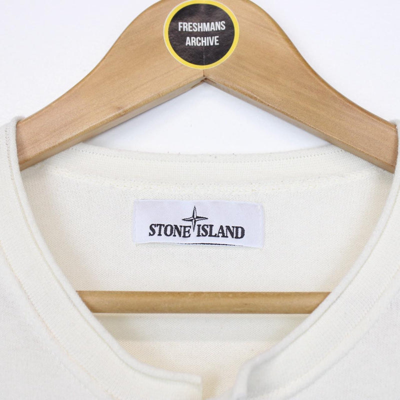 Stone Island SS 2022 Cream Cotton Knit Long Sleeve T-Shirt