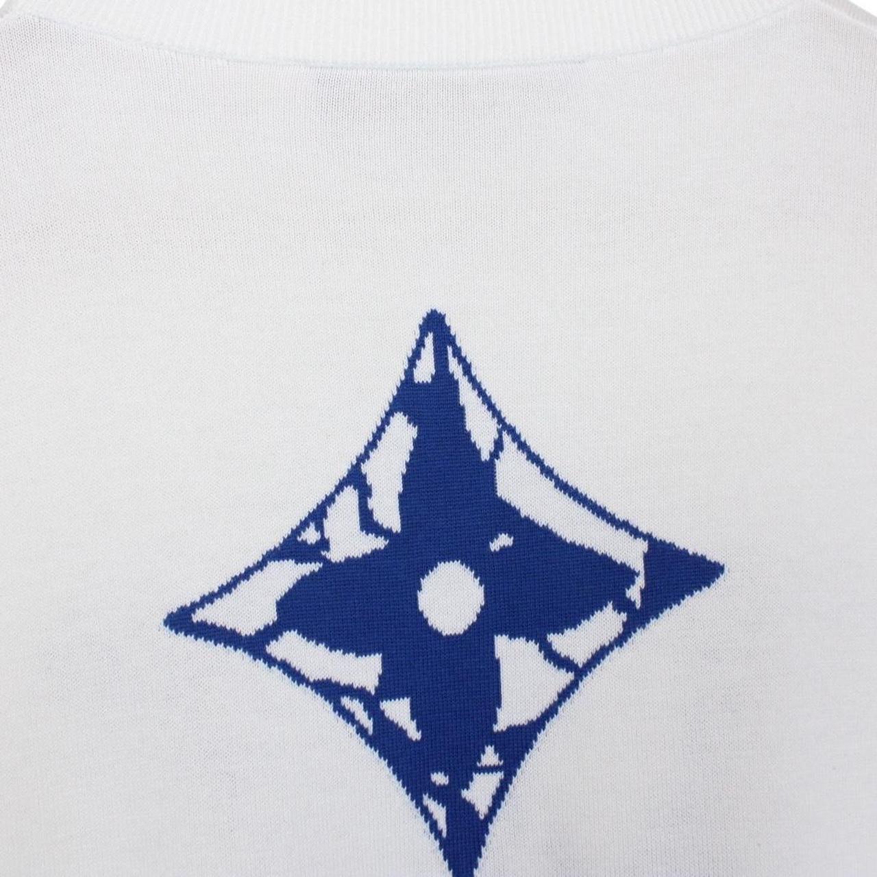 Louis Vuitton LV White and Blue Ice Cotton Knit Short Sleeve T-Shirt