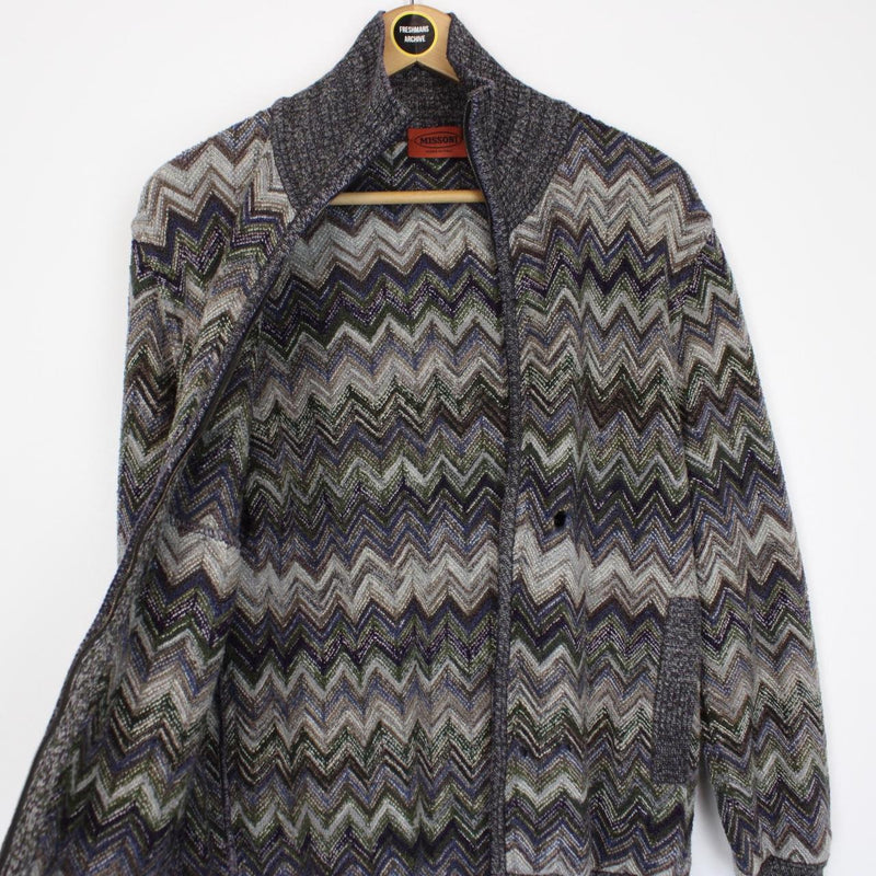 Missoni Multicoloured Striped Wool Knit Full Zip Jumper