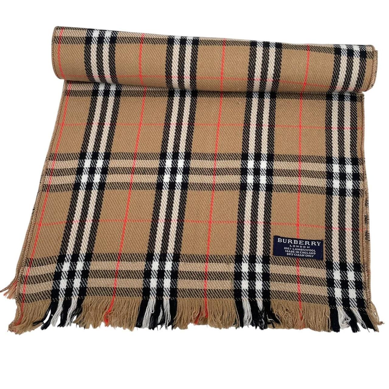 Vintage 90s Burberry Tan Brown Nova Check Lambswool Scarf