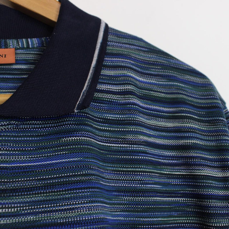 Missoni Blue Striped Short Sleeve Cotton Polo Shirt