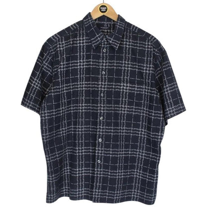 Vintage Burberry London Navy Blue Logo Print Short Sleeve Cotton Shirt