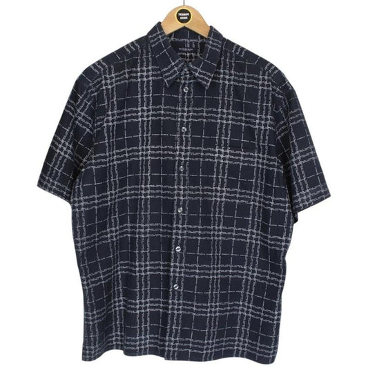 Vintage Burberry London Navy Blue Logo Print Short Sleeve Cotton Shirt