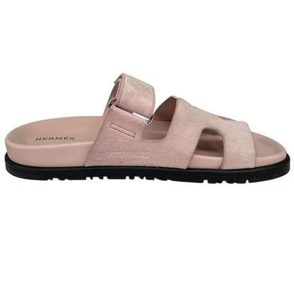 Hermes Rose Pink Chypre Goatskin Suede Leather Sandal