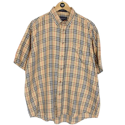 Vintage 90s Burberry Beige Nova Check Short Sleeve Cotton Shirt
