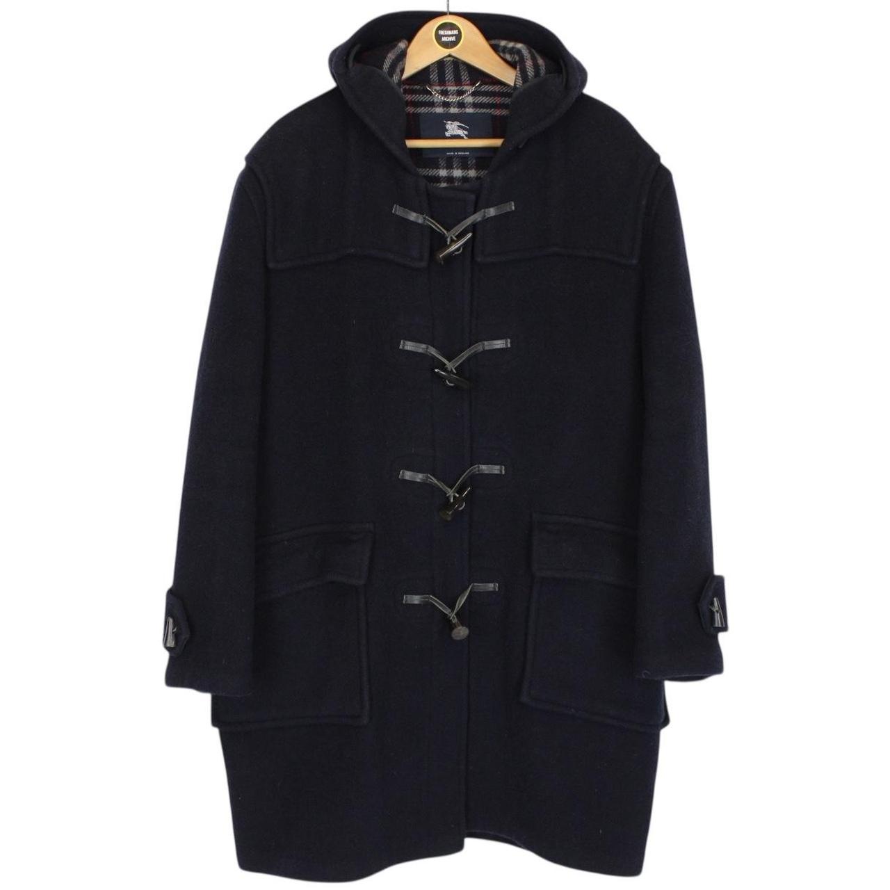 Vintage Burberry London Navy Blue Nova Check Wool Duffle Coat