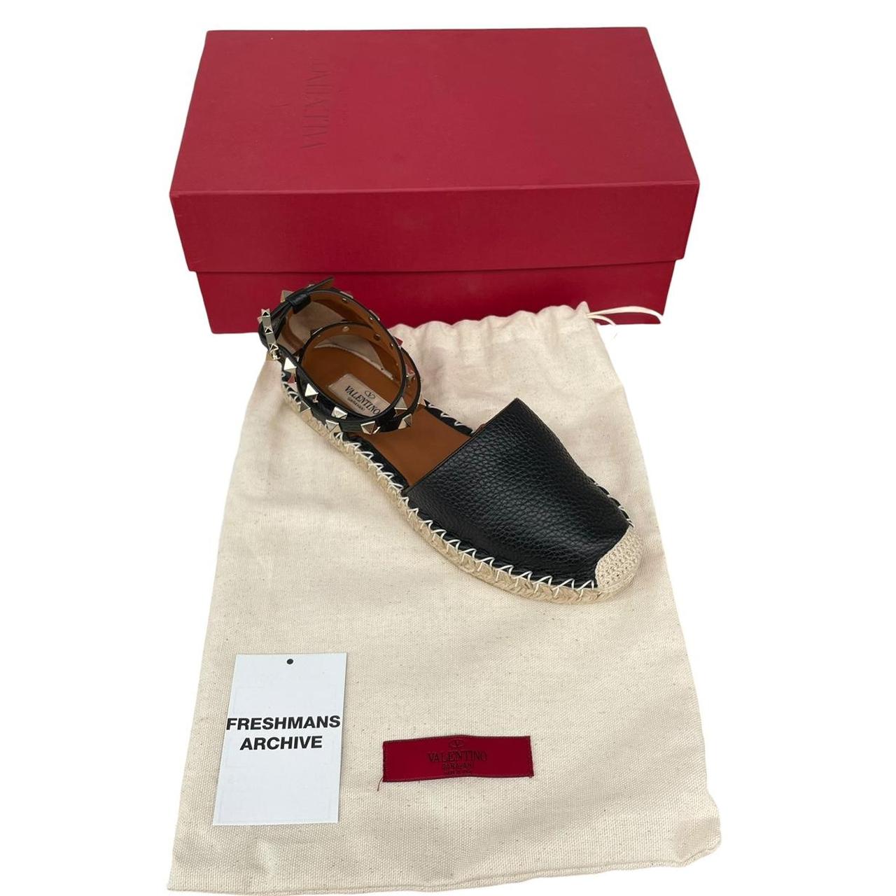 Valentino Garavani Rockstud Black and Brown Leather Espadrille Flat