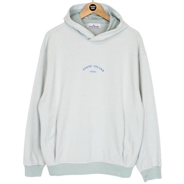 Stone Island Marina SS 2023 Light Blue Plated Dyed Cotton Hoodie Jumper