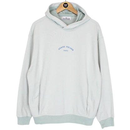 Stone Island Marina SS 2023 Light Blue Plated Dyed Cotton Hoodie Jumper