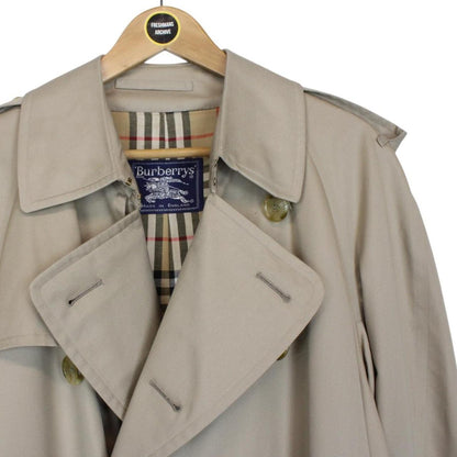 Vintage 90s Burberry Tan Brown Nova Check Double Breasted Belted Trench Coat