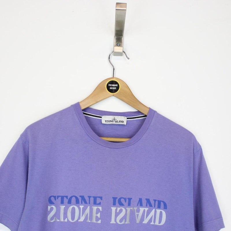 Stone Island Purple Short Sleeve Reflective Logo Print Cotton T-Shirt
