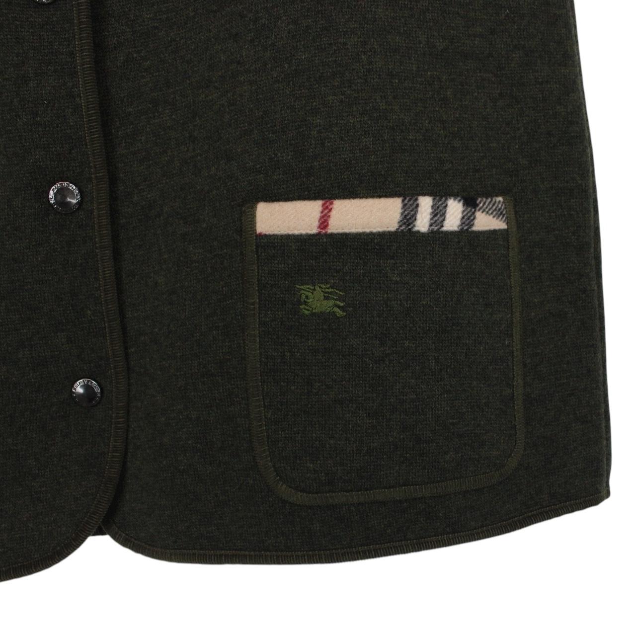 Vintage Burberry London Khaki Green Nova Check Wool Blend Knit Sweater Vest