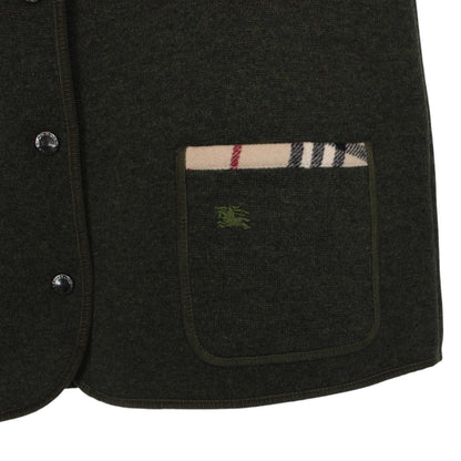 Vintage Burberry London Khaki Green Nova Check Wool Blend Knit Sweater Vest