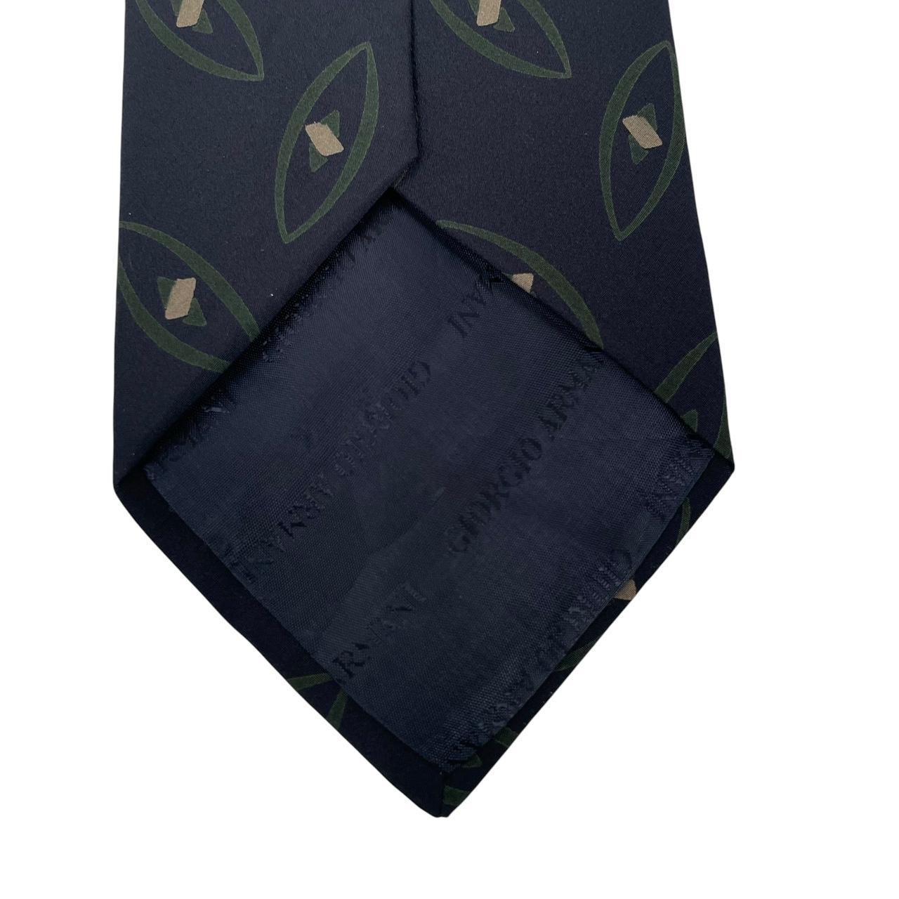 Vintage Giorgio Armani Navy Blue Geometric Print Silk Tie