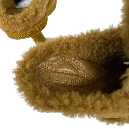 Burberry Tan Brown Highland Shearling Trim Suede Heeled Mules