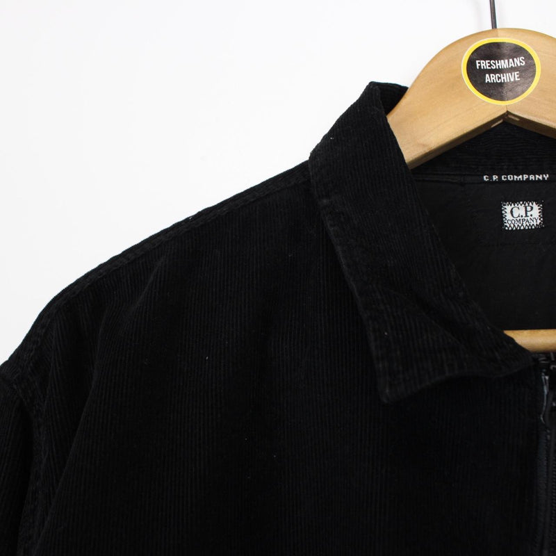CP Company Black Corduroy 1/4 Zip Lens Overshirt Jacket