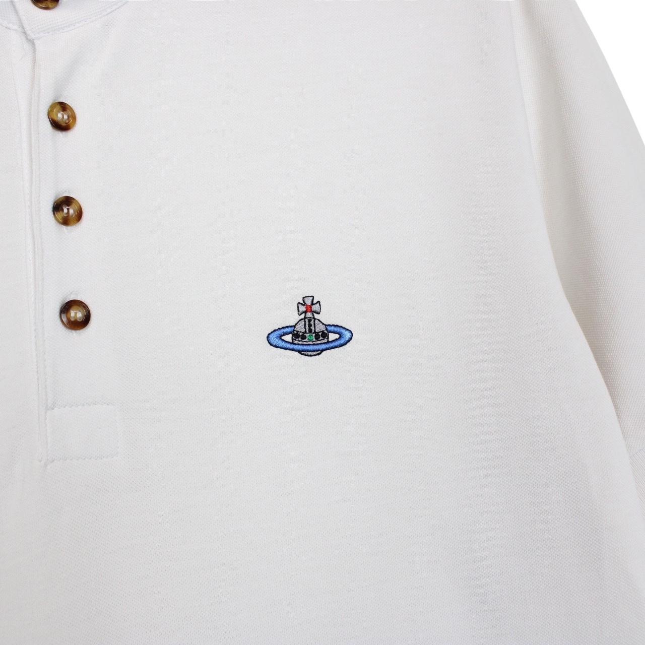 Vivienne Westwood White Striped Collar Short Sleeve Orb Polo Shirt