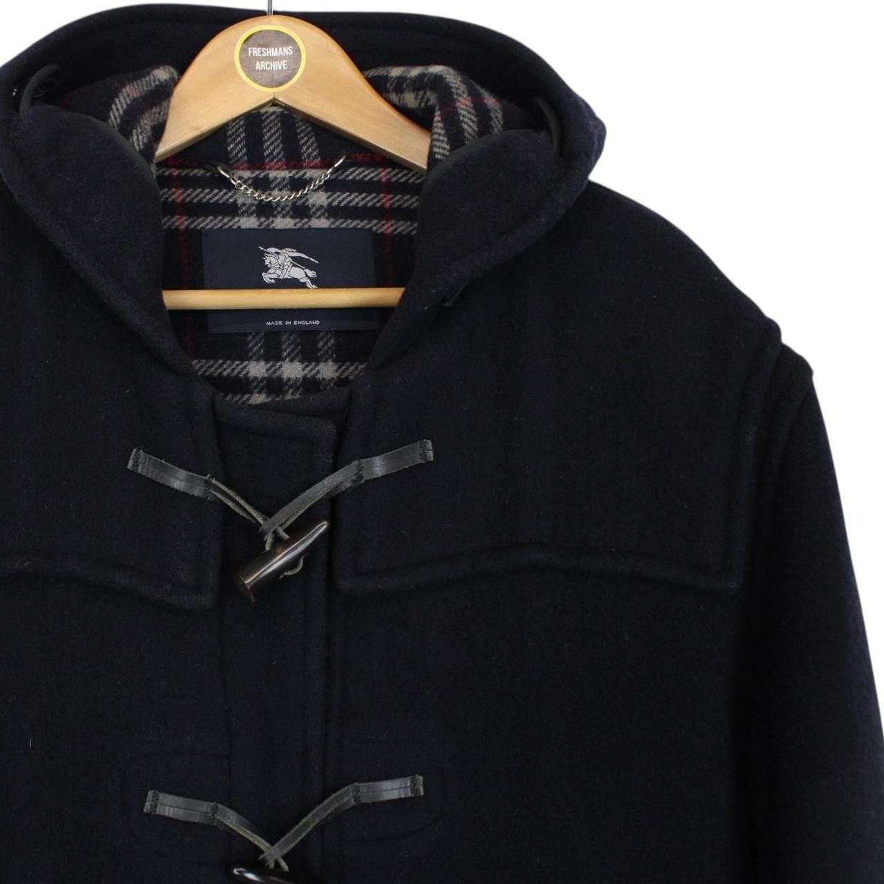 Vintage Burberry London Navy Blue Nova Check Wool Duffle Coat