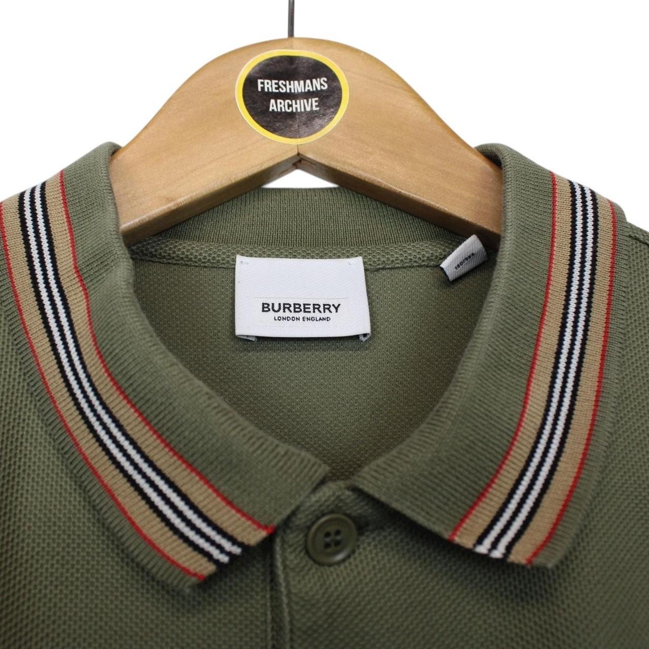 Burberry Green Short Sleeve Logo Stripe Cotton Polo Shirt