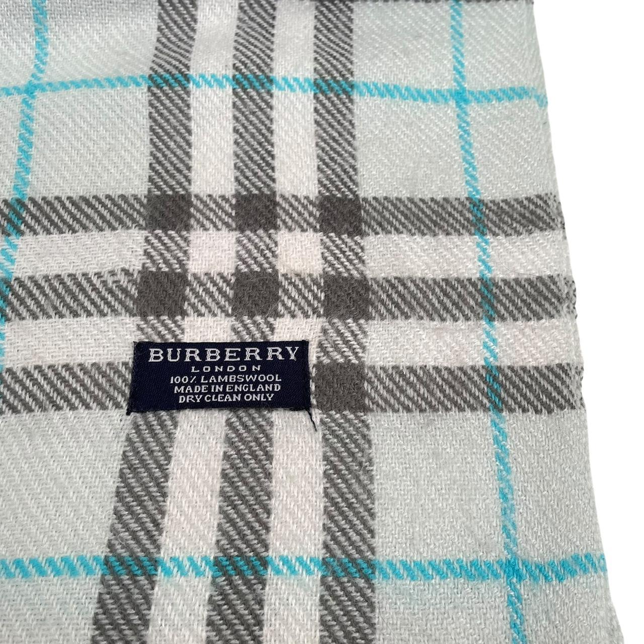 Vintage 90s Burberry Light Blue Nova Check Lambswool Scarf