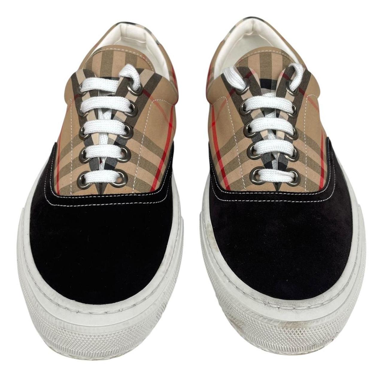 Burberry Wilson Beige and Black Nova Check Suede Low Top Trainers
