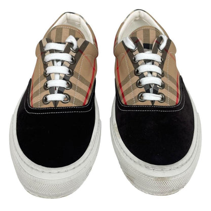 Burberry Wilson Beige and Black Nova Check Suede Low Top Trainers