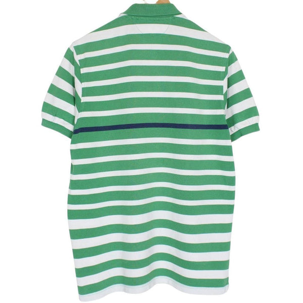 Burberry London Green and White Striped Short Sleeve Cotton Polo Shirt