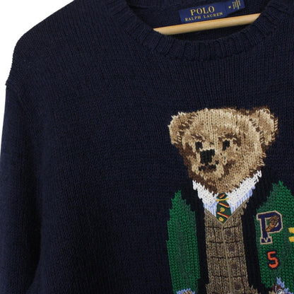 Polo Ralph Lauren University Bear Navy Blue Cotton Knit Jumper