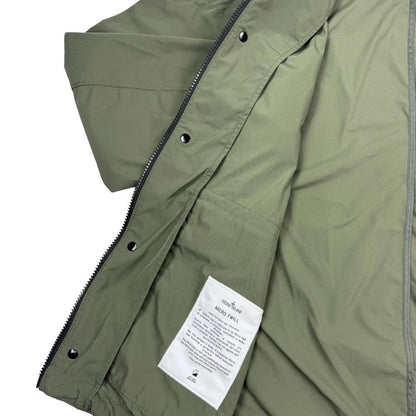 Stone Island green full zip micro twill jacket with removable woven brand patch.