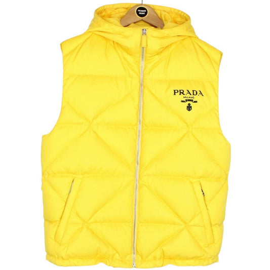 Prada Re-Nylon Yellow and Black Hooded Down Gilet / Bodywarmer