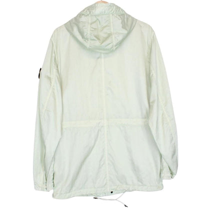 Stone Island mint green multi pocket jacket with logo patch and nylon material.