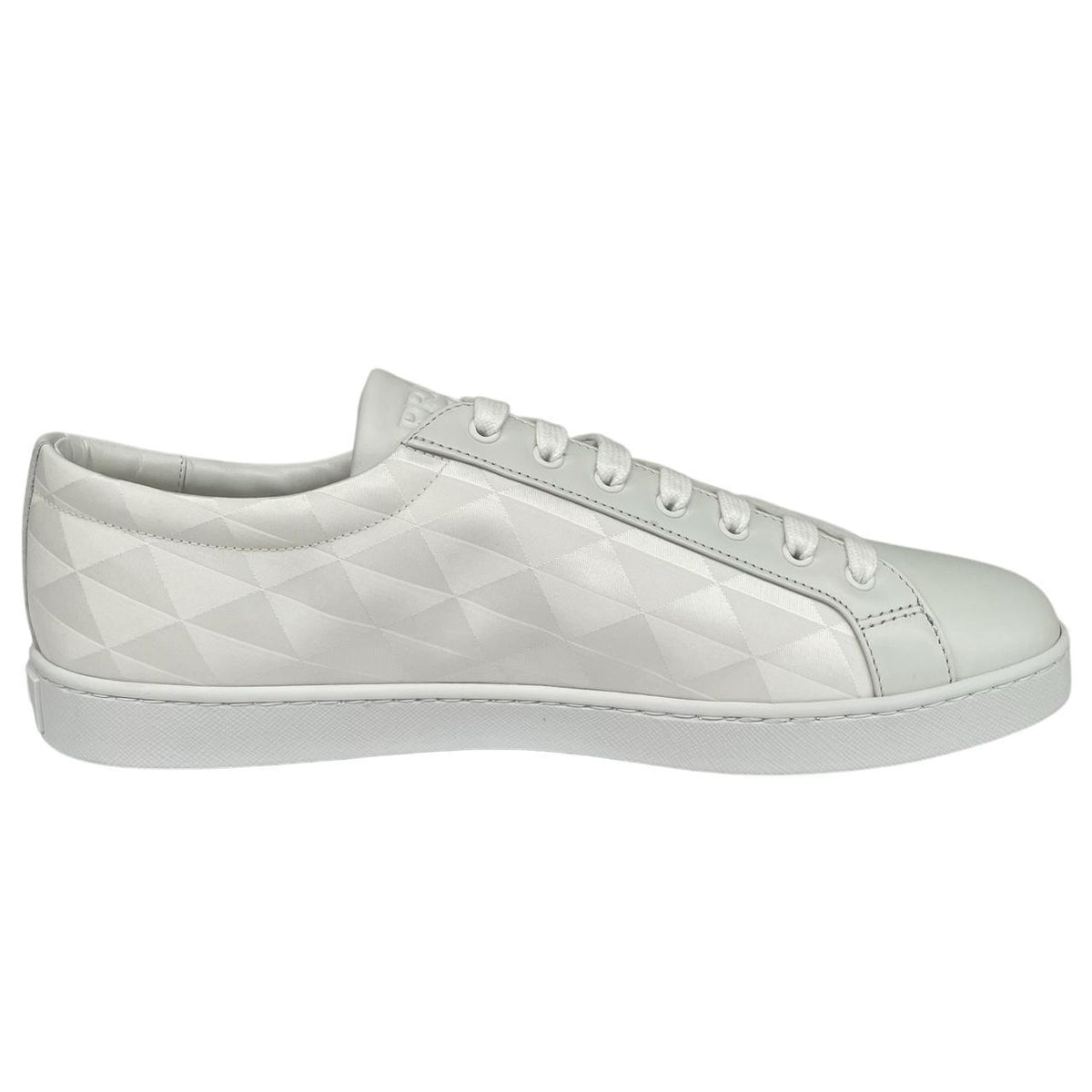 Prada white trainers Re-Nylon and brushed leather with logo detail and dust bags.