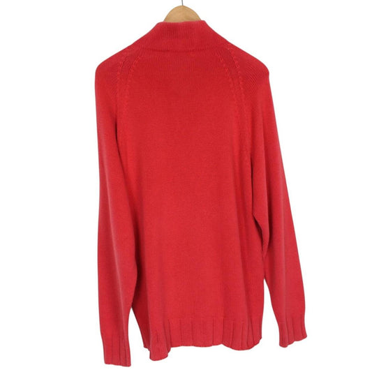 Vintage Burberry London Red Cotton Knit 1/4 Zip Jumper