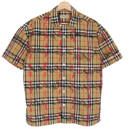 Burberry Tan Brown Scribble Nova Check Short Sleeve Cotton Shirt