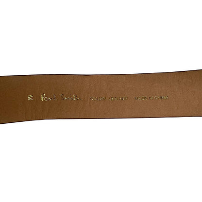 Paul Smith brown leather belt with jewelled buckle and logo detail.