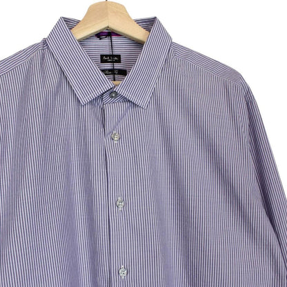 Paul Smith purple and white striped long sleeve cotton shirt with tags attached.
