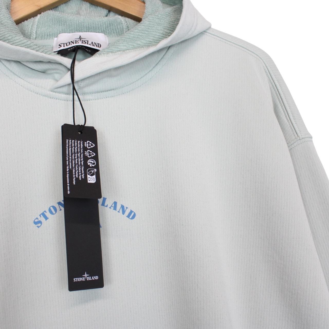 Stone Island Marina SS 2023 Light Blue Plated Dyed Cotton Hoodie Jumper